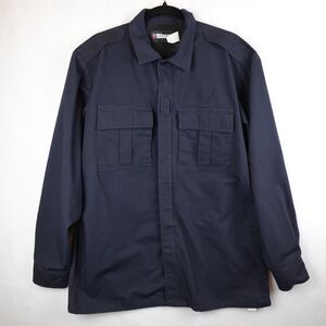 BLAUER Police Uniform Shirt Men's Large Reg Zip Dark Navy Blue Ripstop Pockets